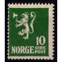 1922-24 Norge - AFA 103 - Løvetype streg mellem øre og post - 10 øre grøn - Postfrisk.